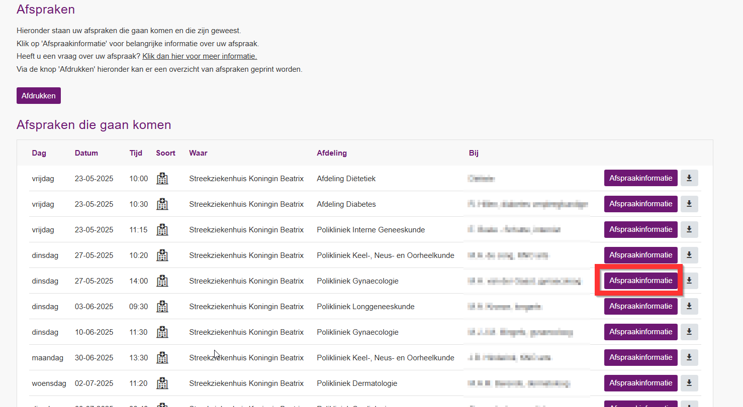 Uw afspraakoverzicht